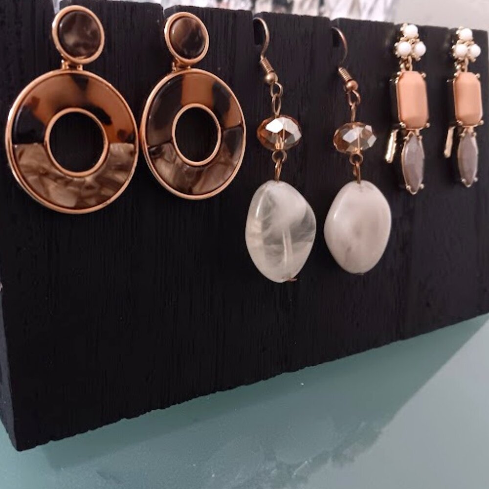 LEE By LEE ANGEL 3pc LOT 12KT GP Geometric Multi-color Stone & Tortoise Earrings